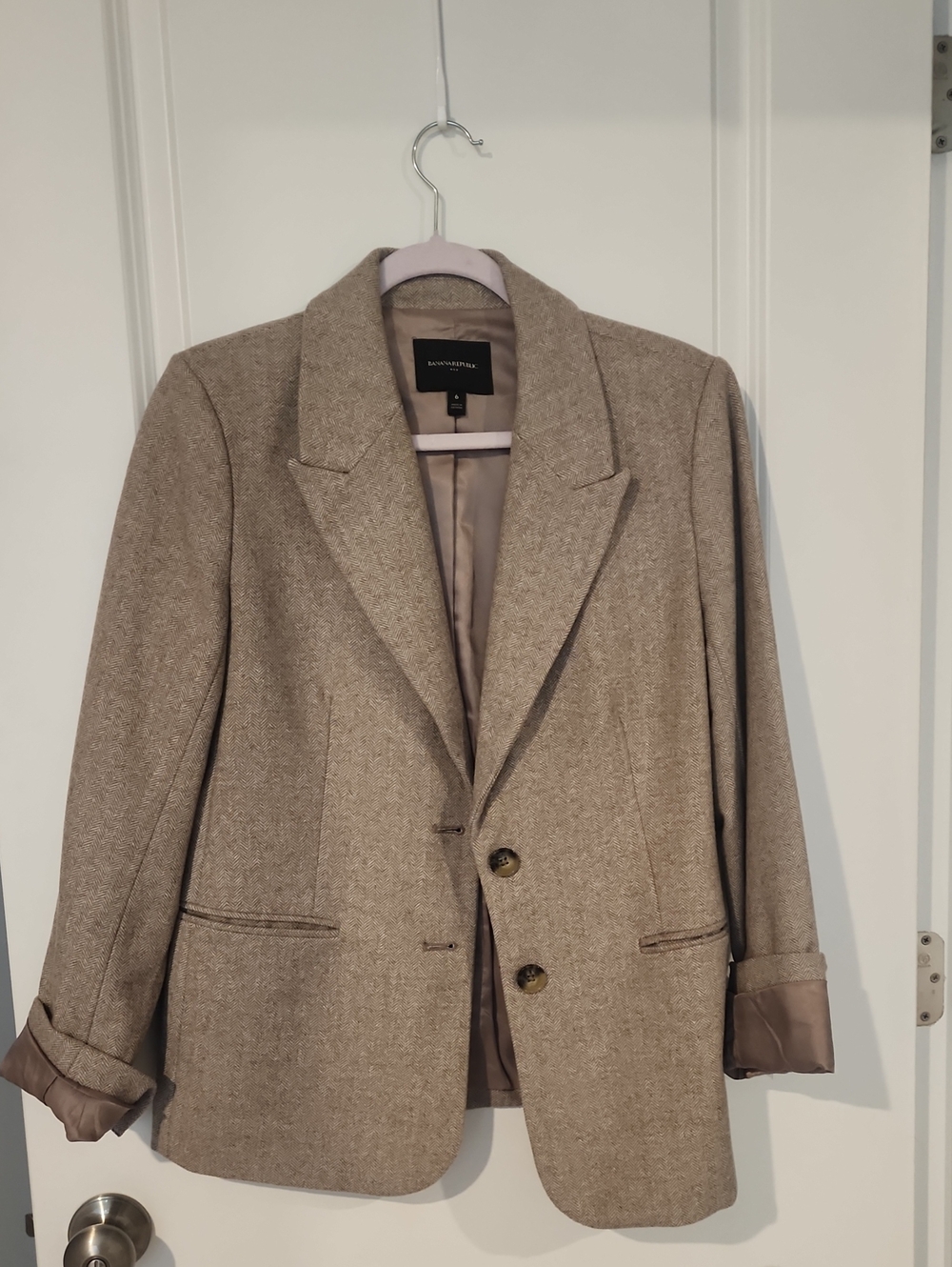 Banana Republic Womens Taupe Herringbone Wool-Blend Blazer With Pants